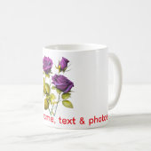 Personalized Purple Rose Mug | Add Your Name, Text コーヒーマグカップ (正面右)