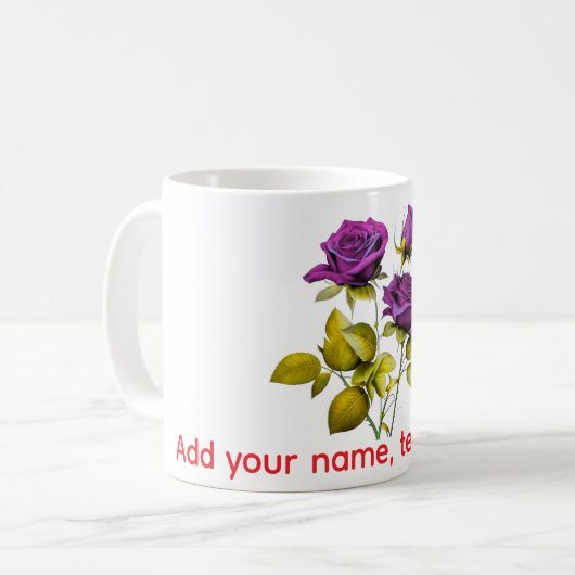 Personalized Purple Rose Mug | Add Your Name, Text コーヒーマグカップ (正面左)