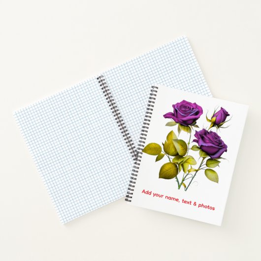 Personalized Purple Rose Notebook | Add Your Name ノートブック (内部)