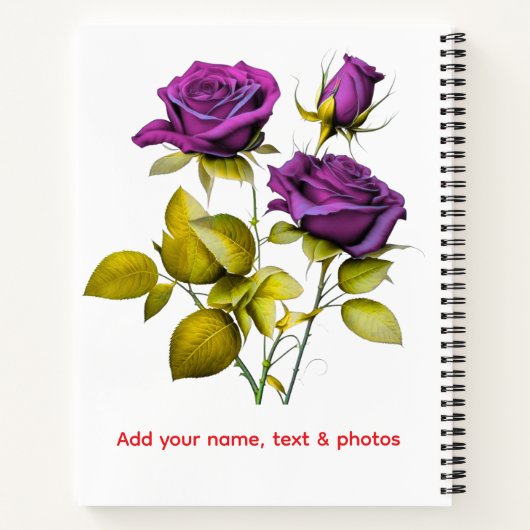 Personalized Purple Rose Notebook | Add Your Name ノートブック (裏面)