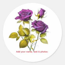Personalized Purple Rose Sticker | Add Your Name ラウンドシール