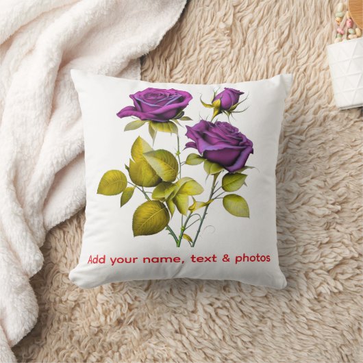 Personalized Purple Rose Template | Add Your text クッション (ブランケット)