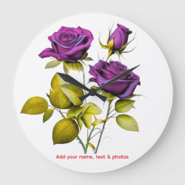 Personalized Purple Rose Wall Clock | Add Your ラージ壁時計