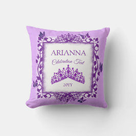 Personalized Purple Tiara & Butterflies Keepsake クッション