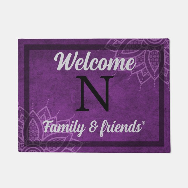 Personalized Purple Welcome Doormat  ドアマット (正面)
