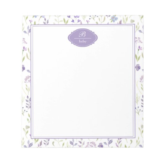 Personalized Purple Wildflower Floral ノートパッド (正面)