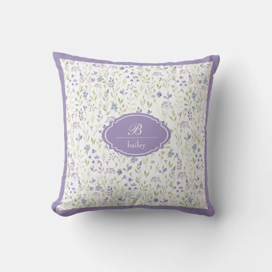 Personalized Purple Wildflower Monogram クッション (正面)