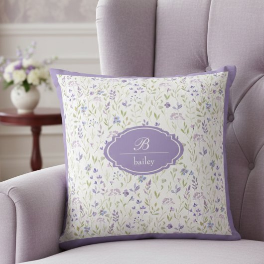 Personalized Purple Wildflower Monogram クッション