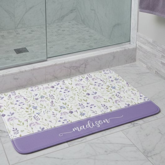 Personalized Purple Wildflower Monogram バスマット