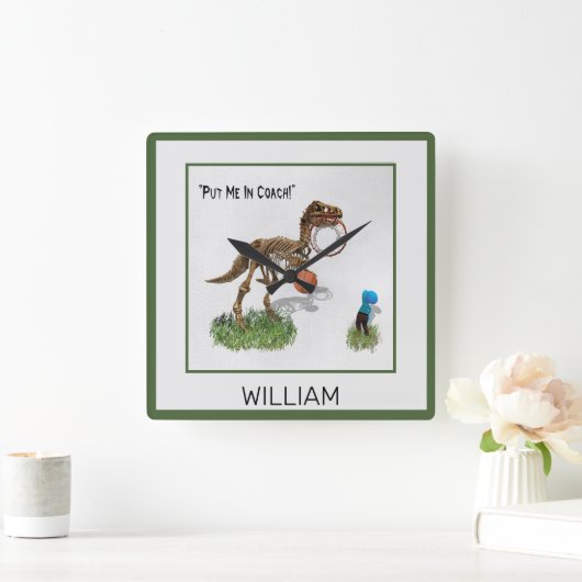 Personalized "Put Me in Coach" Dinosaur Art Square スクエア壁時計 (ホーム)