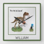 Personalized "Put Me in Coach" Dinosaur Art Square スクエア壁時計 (正面)