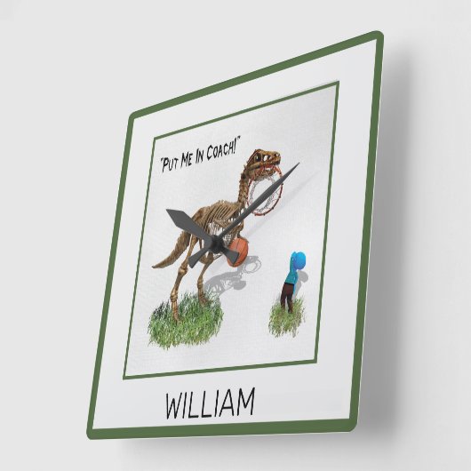 Personalized "Put Me in Coach" Dinosaur Art Square スクエア壁時計 (傾斜)
