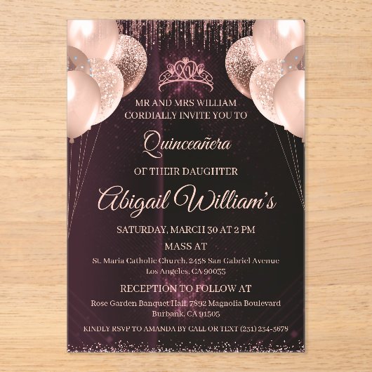 Personalized Quinceañera Invitation | Mis Quince A アクリル招待状 (正面)