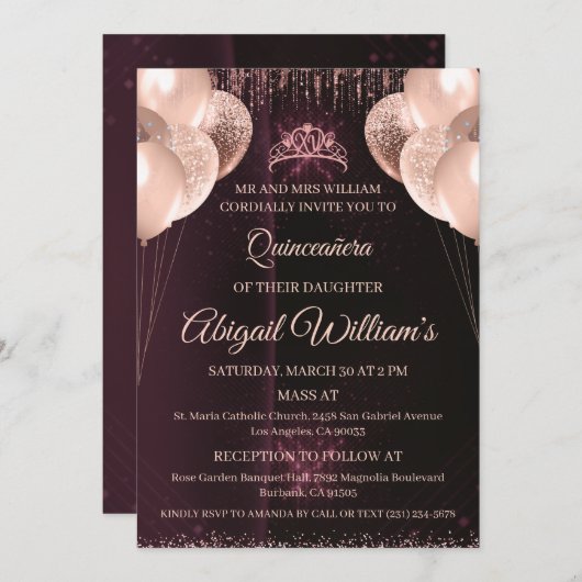 Personalized Quinceañera Invitation | Mis Quince A 招待状 (正面/裏面)