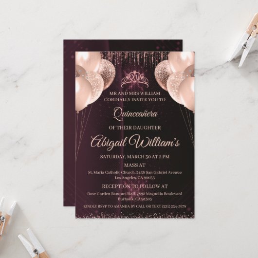 Personalized Quinceañera Invitation | Mis Quince A 招待状 (正面/裏面インサイチュ)