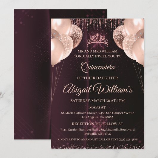 Personalized Quinceañera Invitation | Mis Quince A 招待状 (正面/裏面)