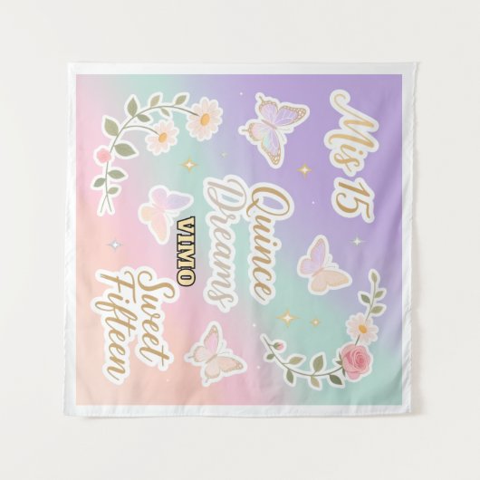 Personalized Quinceañera Photo Backdrop タペストリー (正面(横))