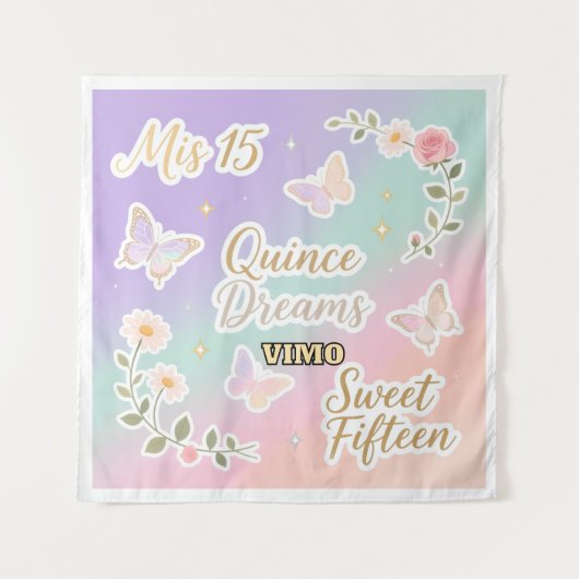 Personalized Quinceañera Photo Backdrop タペストリー (正面)