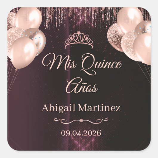 Personalized Quinceañera Square Stickers | labels スクエアシール (正面)