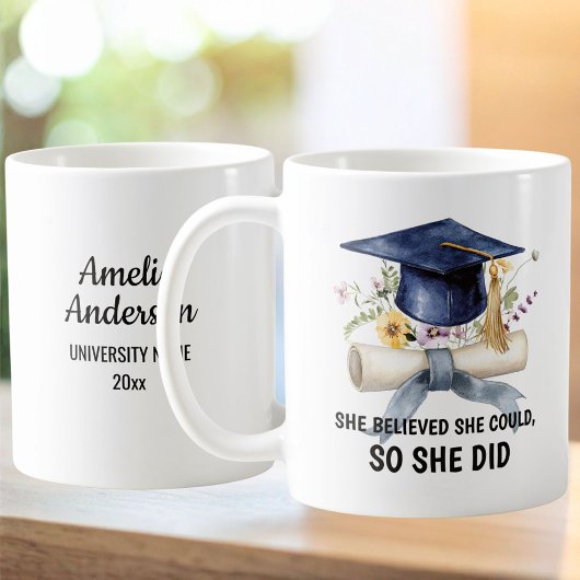 Personalized Quote and Name Floral Graduation コーヒーマグカップ
