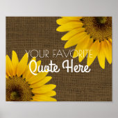 Personalized Quote | Rustic Burlap Sunflowers Sign ポスター (正面)