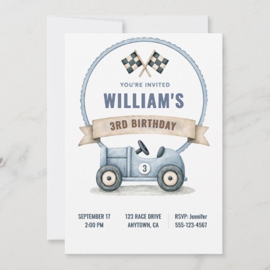 Personalized Race Car Birthday Invitation 招待状 (正面)