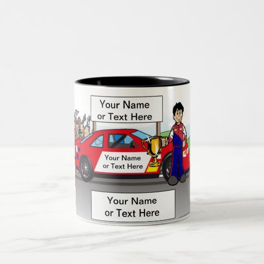 Personalized Race Car, Stock Car - Male Cartoon Co ツートーンマグカップ (中央)