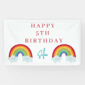 Personalized Rainbow 5th Birthday Banner Cute Girl 横断幕 (横)