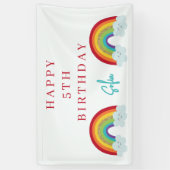 Personalized Rainbow 5th Birthday Banner Cute Girl 横断幕 (縦)
