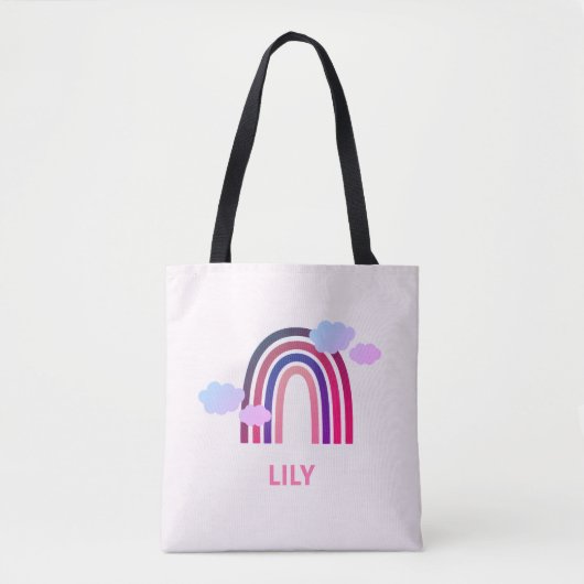 Personalized Rainbow and Clouds Tote Bag for Kids  トートバッグ (正面)