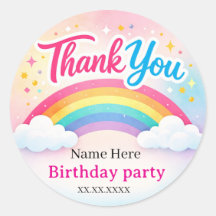 Personalized Rainbow Birthday Thank You Stickers