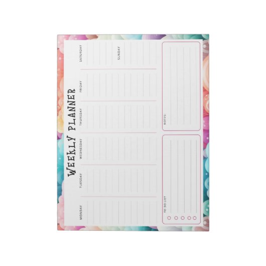 Personalized Rainbow Cloud Border, Weekly Planner ノートパッド (回転)