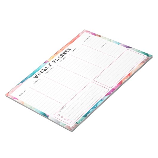 Personalized Rainbow Cloud Border, Weekly Planner ノートパッド (アングル)