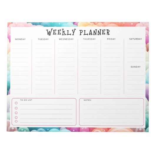 Personalized Rainbow Cloud Border, Weekly Planner ノートパッド (正面)