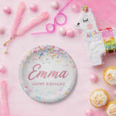 Personalized Rainbow Confetti Birthday Napkins Cus ペーパープレート (パーティー)