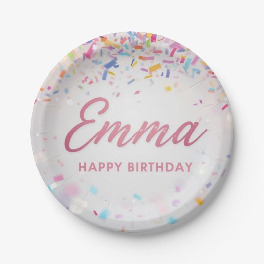 Personalized Rainbow Confetti Birthday Napkins Cus ペーパープレート (正面)