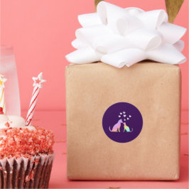 Personalized Rainbow Dog and Cat Love Round Sticke ラウンドシール