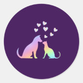 Personalized Rainbow Dog and Cat Love Round Sticke ラウンドシール (正面)