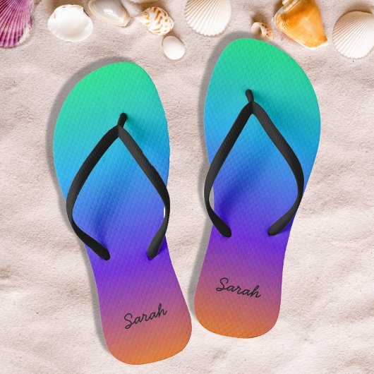 Personalized Rainbow Flip Flops ビーチサンダル