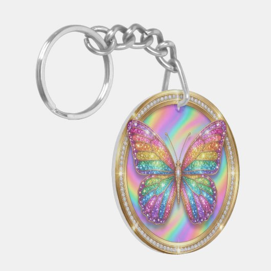 Personalized Rainbow Glitter Butterfly Name  キーホルダー (正面左)