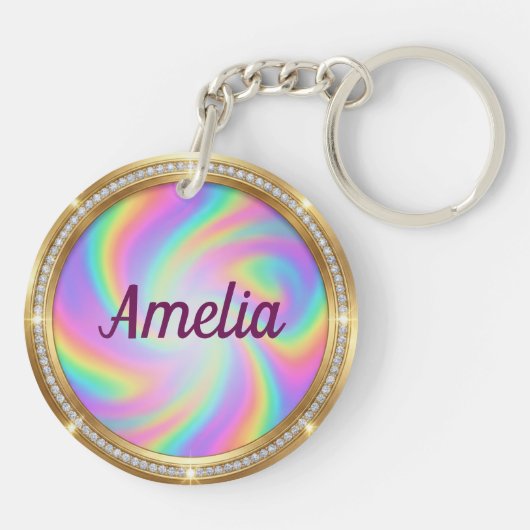 Personalized Rainbow Glitter Butterfly Name  キーホルダー (裏面)