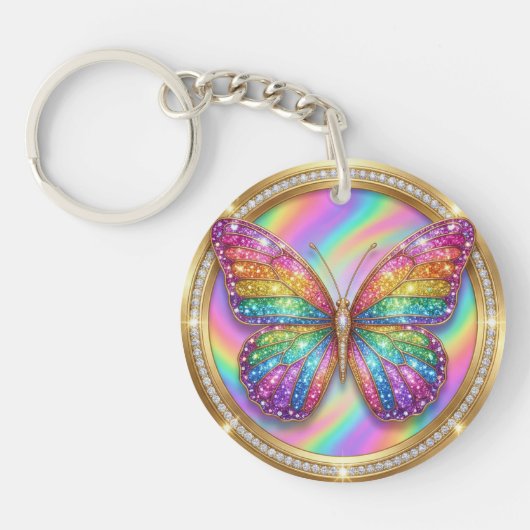 Personalized Rainbow Glitter Butterfly Name  キーホルダー (正面)