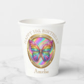 Personalized Rainbow Glitter Butterfly Party Cups 紙コップ (正面)
