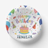 Personalized Rainbow Happy Birthday Cake Balloons ペーパーボウル (正面)
