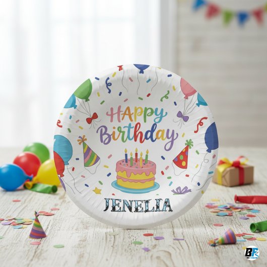 Personalized Rainbow Happy Birthday Cake Balloons ペーパーボウル