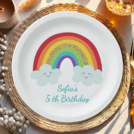 Personalized Rainbow Kids Birthday Custom Name ペーパープレート