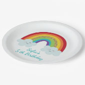 Personalized Rainbow Kids Birthday Custom Name ペーパープレート (アングル)