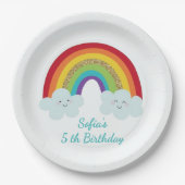 Personalized Rainbow Kids Birthday Custom Name ペーパープレート (正面)
