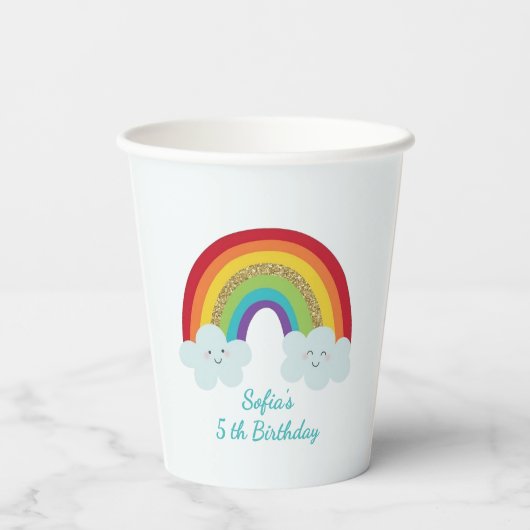 Personalized Rainbow Kids Birthday Custom Name 紙コップ (裏面)