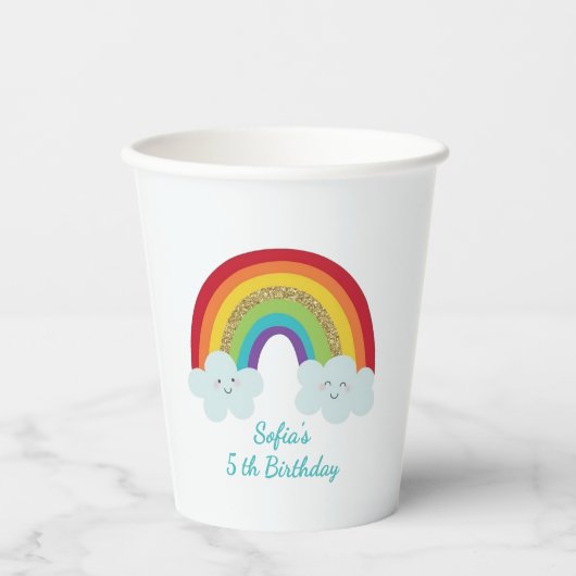 Personalized Rainbow Kids Birthday Custom Name 紙コップ (正面)